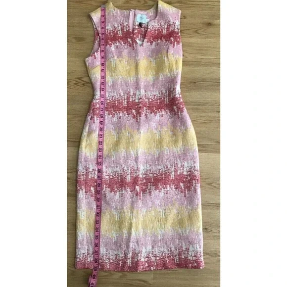 Anthropologie HD in Paris Strata Sheath Dress Pink Yellow Textured Size 0 - Picture 4 of 8
